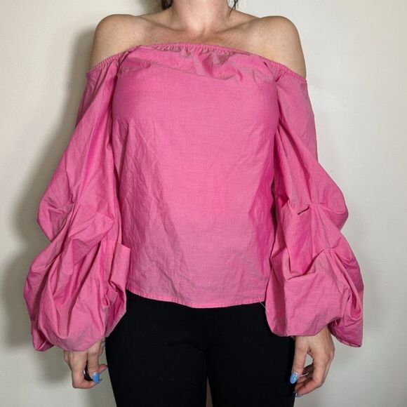 Anthropologie Guest Editor Pink Off the Shoulder Puffy Sleeve Top Size XS - Picture 1 of 6